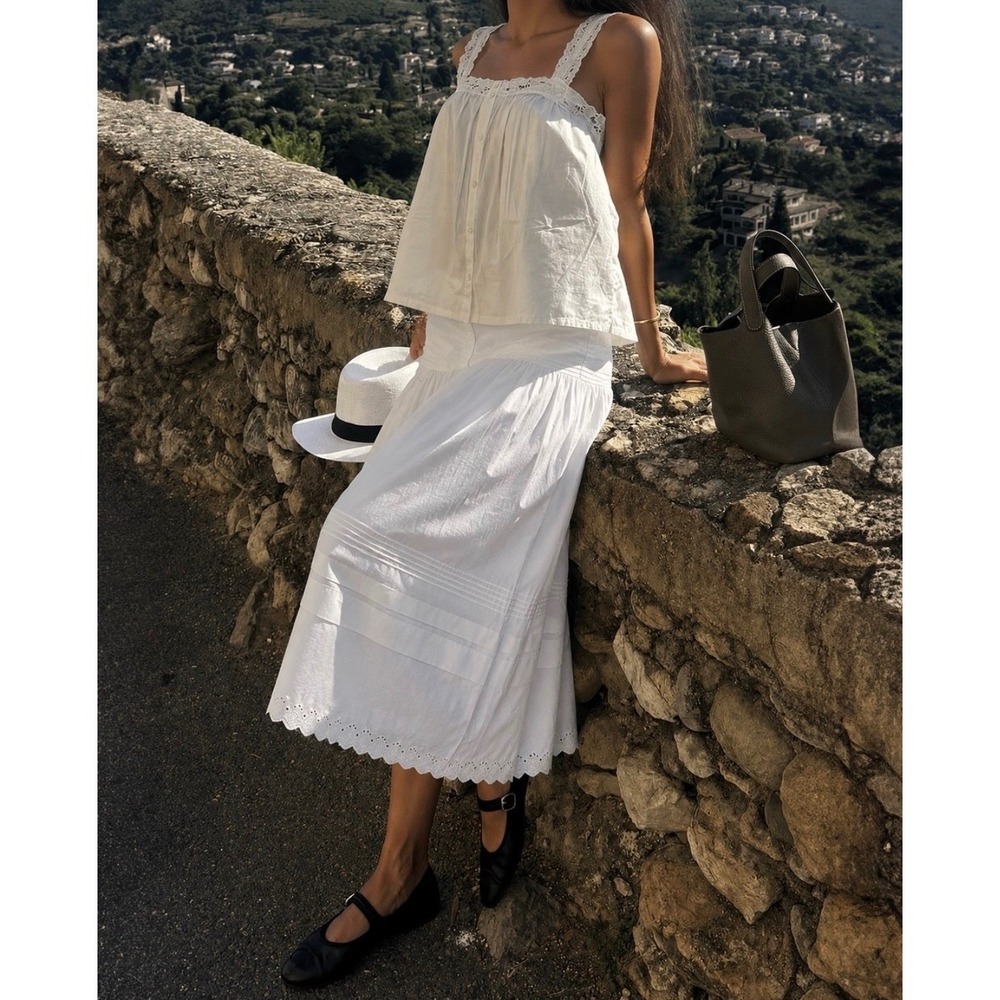 NWT o.p.t Beth Eyelet Detail Cotton Maxi Skirt in White - Size 2 - Picture 2 of 9